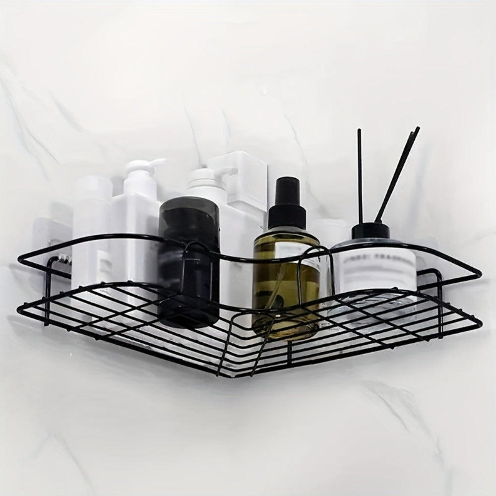1pc Wall Mounted Bathroom Shelf, Shower Caddy Rack, No Punching Triangle Storage Rack For Bathroom Kitchen, Bathroom Accessories